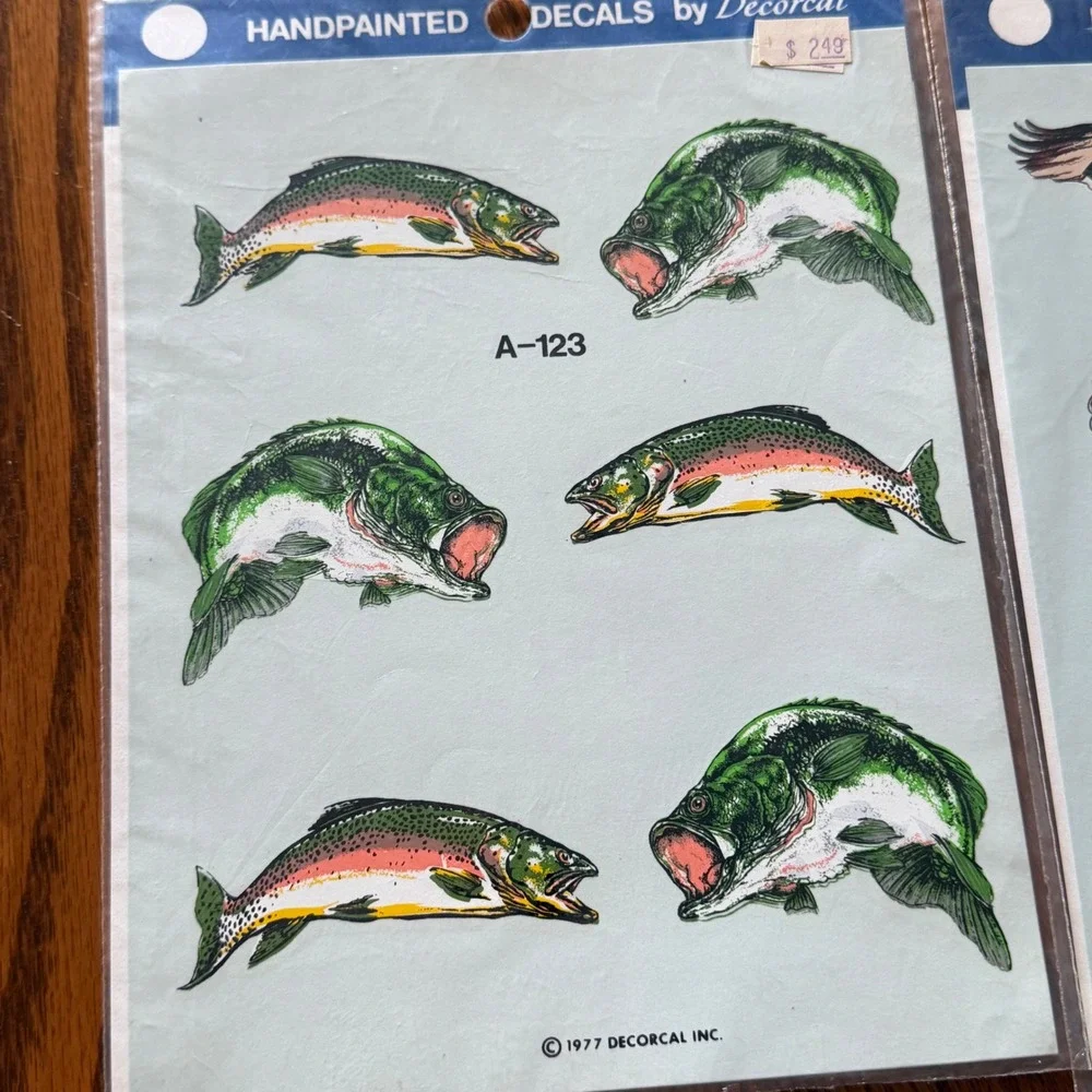 Vintage 1977 Decal Lot Of 2‎ NOS New Decoral Handpainted Cabin Lodge Hunt Fish